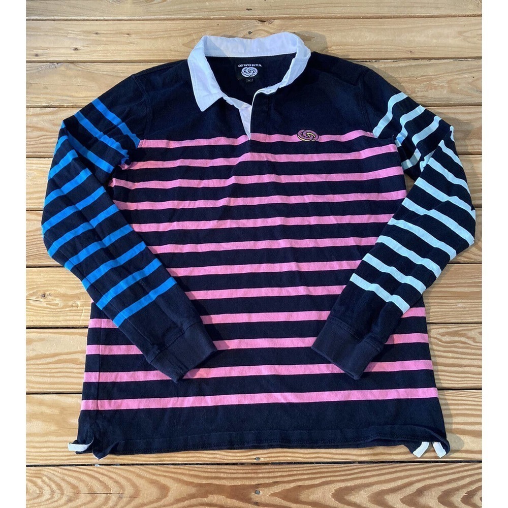 OFWGKTA Stripe Long Sleeve Polo Shirt Size Medium Men’s Black